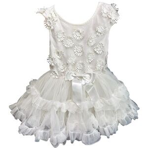 Popatu Baby Girl's White Flower Embellished Tulle Tutu Dress Size 18 Months
